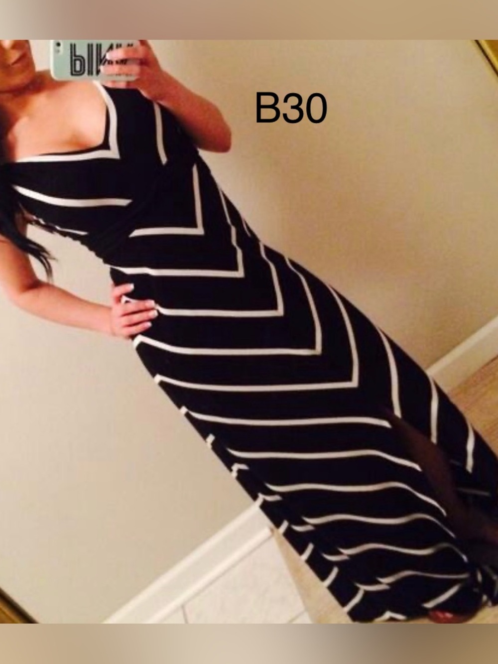 White House Black Market Black Maxi Dress with White Chevron Stripes